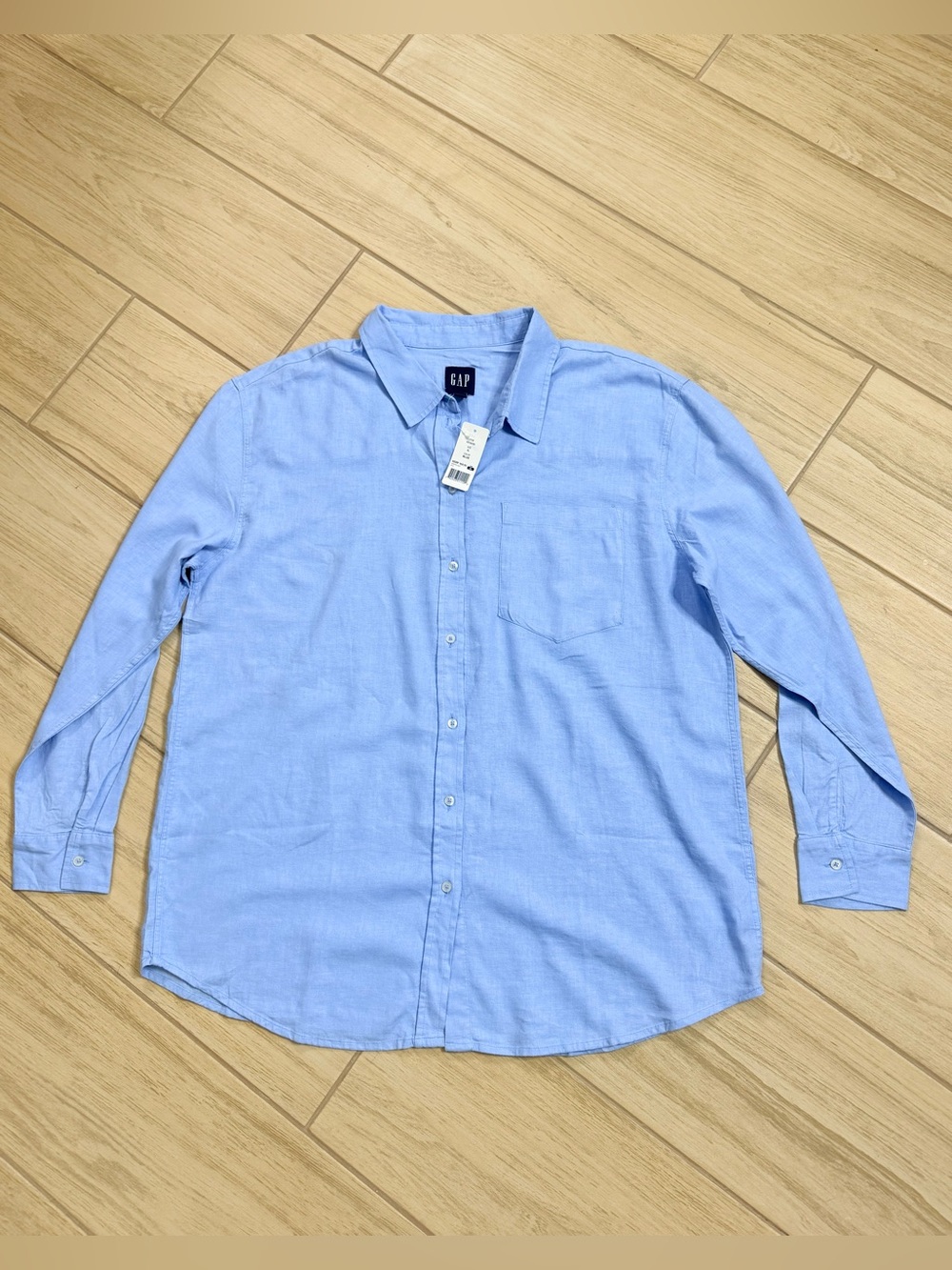 NWT GAP XL Oversized Blue Big Shirt Linen Rayon Button Down Top